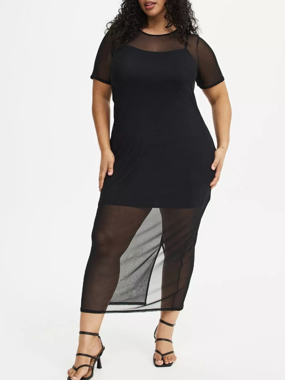 Torrid Dress 2x Black Mesh Maxi Mini Lined Column Bodycon Sheer Plus Size NWT